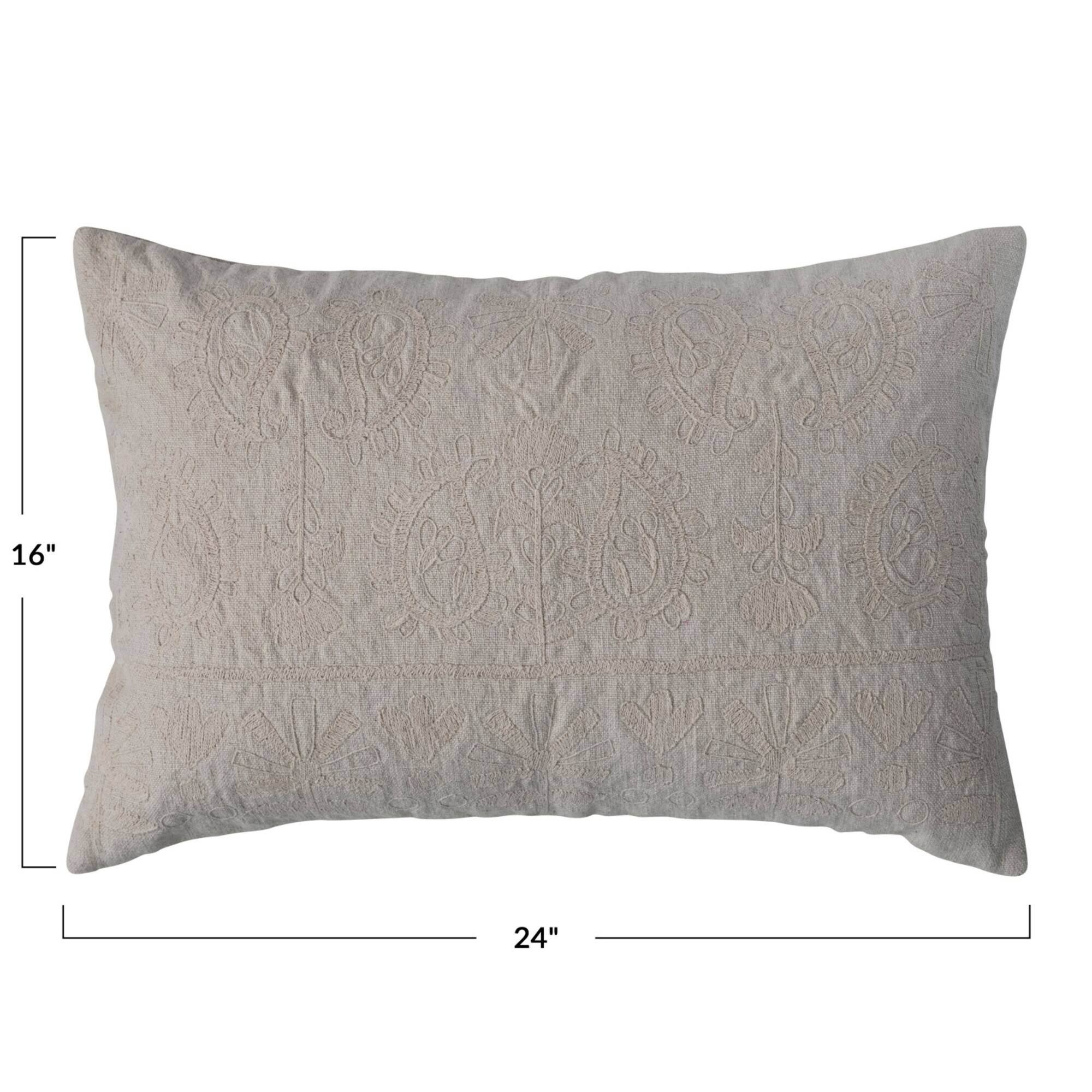 Hello Honey® Cream Embroidered Paisley Pattern Cotton Lumbar Pillow
